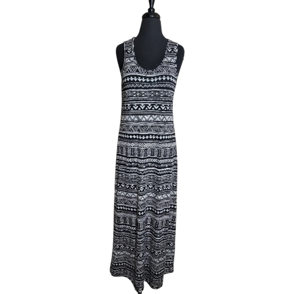Charlie Paige black Wmwhite geometric stripe maxi dress sleeveless women's S/M